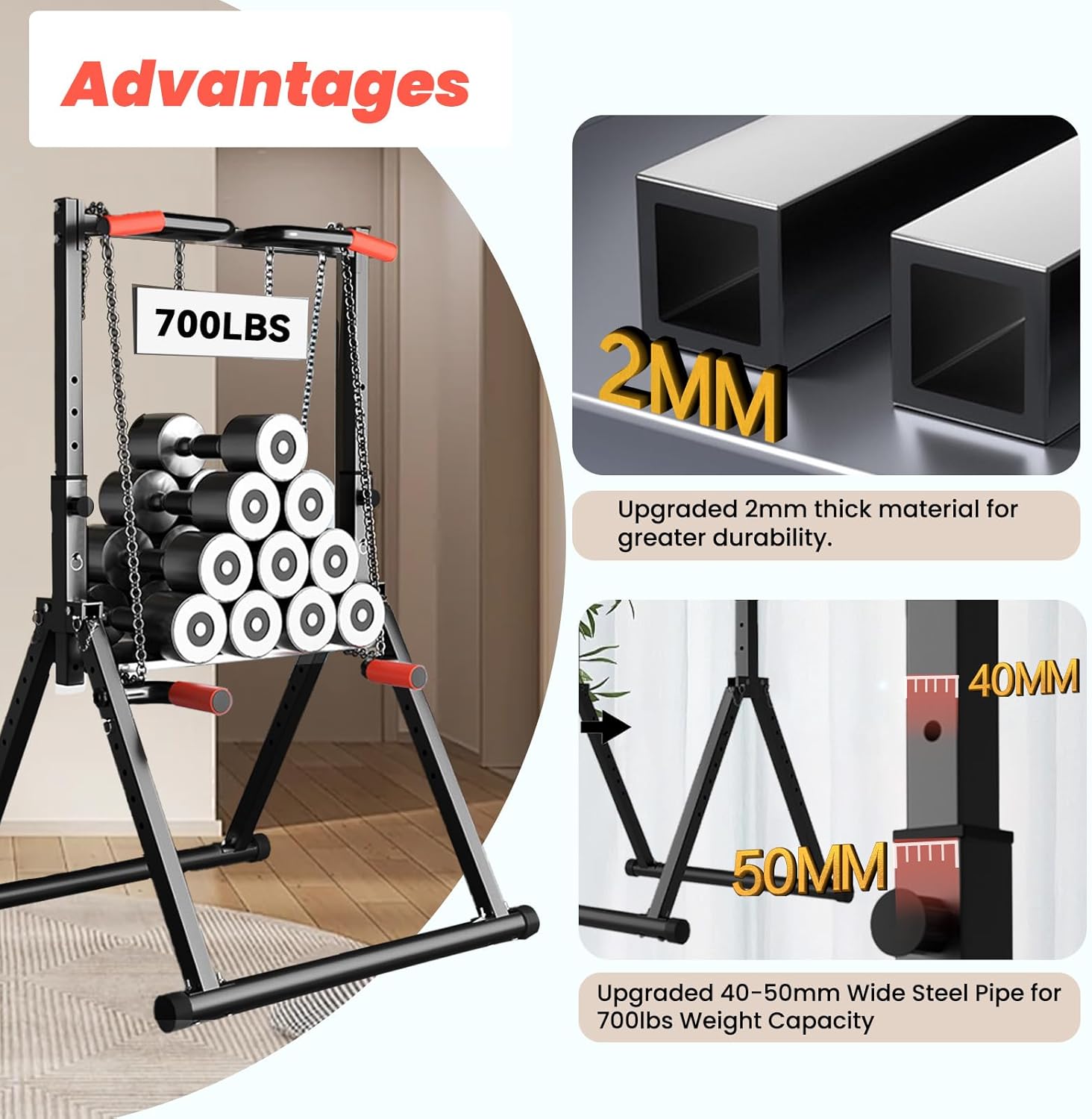 DOBESTS Foldable Power Tower Pull Up Bar Dip Station Adjustable Multifunction Workout Pull Up Tower Station Gym Strength Training Equipment for Home Outdoor, Triangular Legs, Support 700lbs - Image 5