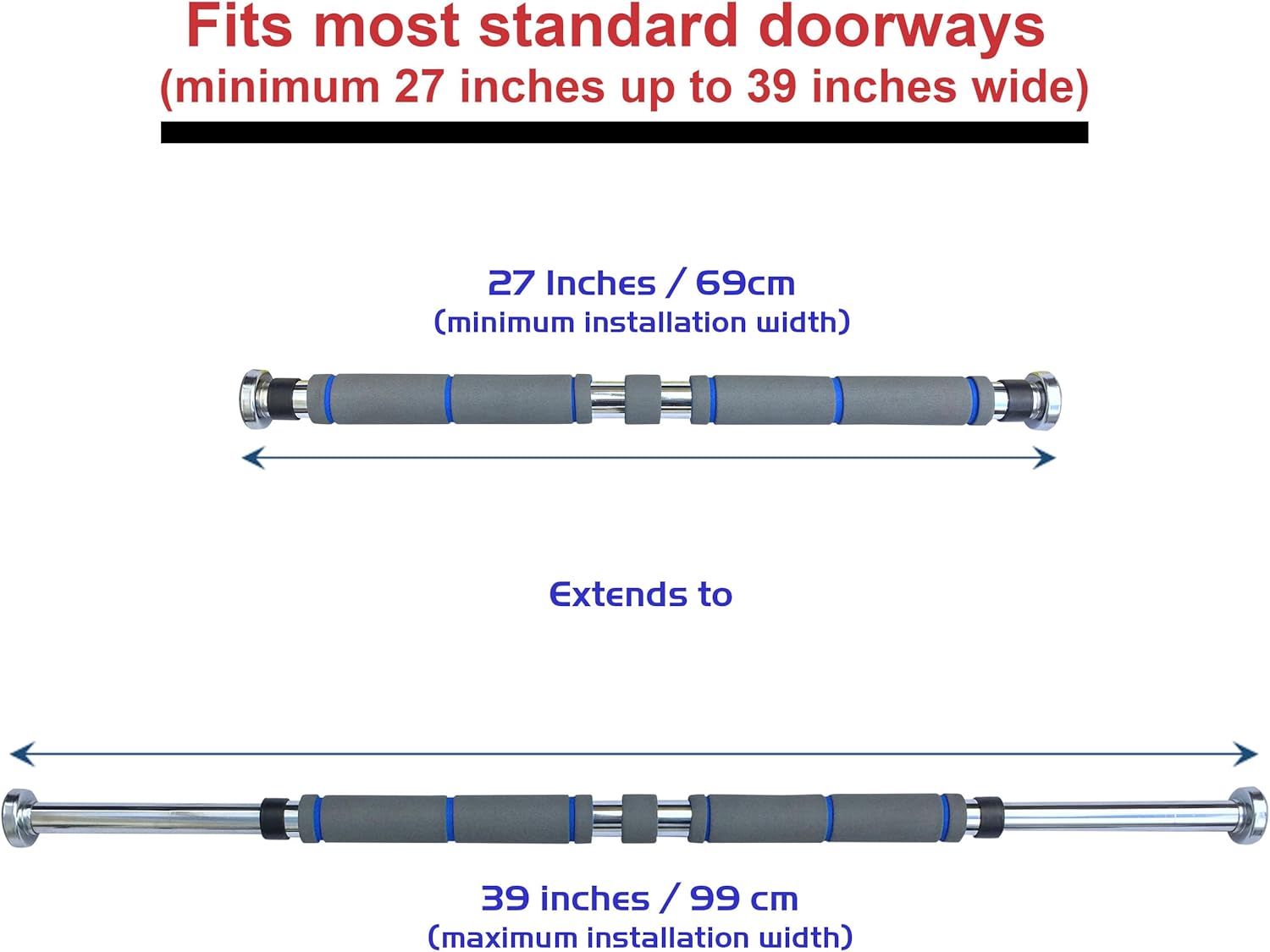 Garren Fitness Maximiza Pull Up Bar for Doorway - 27 to 39 Inches Adjustable Width Pullup Bar/Chin up Bar with 3 Sets of Screw-in Heavy-Duty Door-Mounts - Image 4