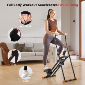 Foldable Stair Stepper Machine – Vertical Stair Climber for Home Gym, Full-Body Cardio Workout Equipment with Adjustable Handlebar & Pedals, Extended Step Range Design