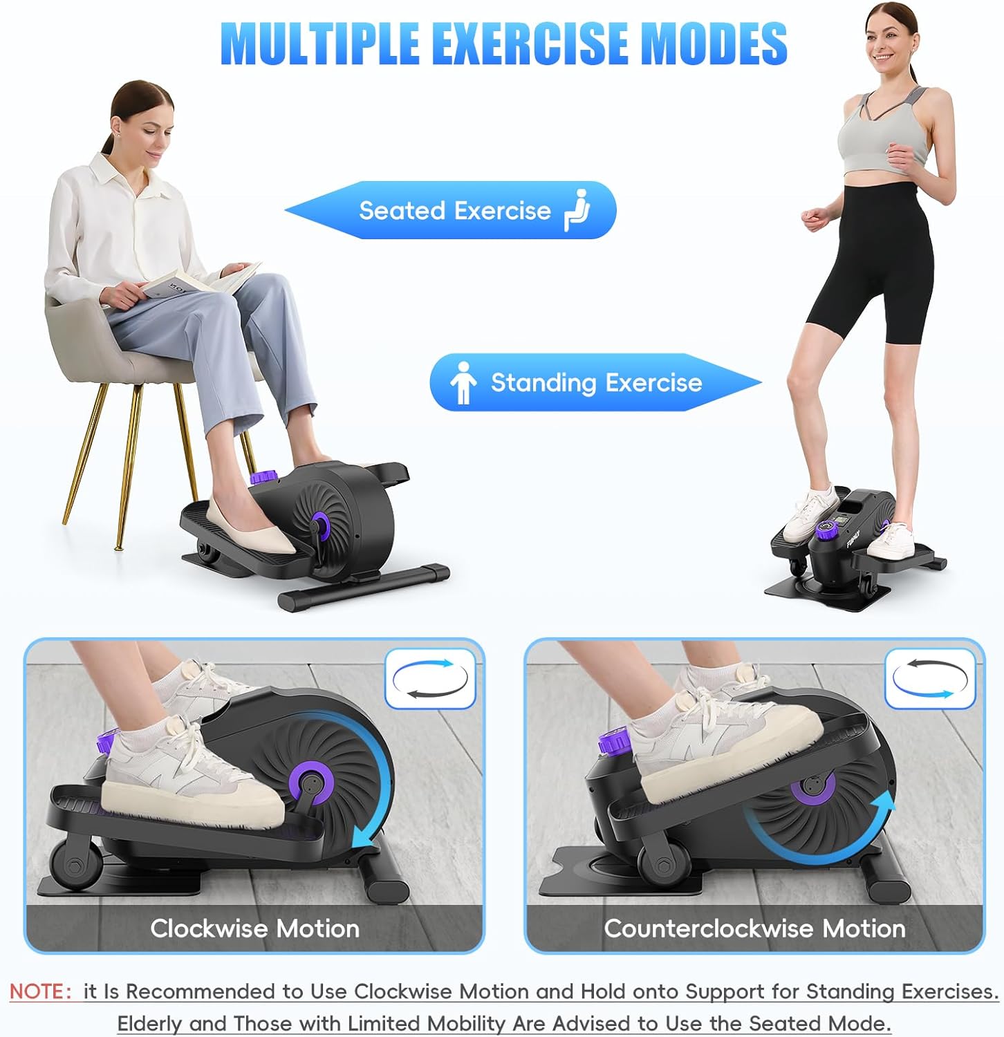 FUNMILY Under Desk Elliptical, Under Desk Bike Pedal Exerciser, Fully Assembled Leg Exerciser 2 in 1 Seated Standing Elliptical, Ultra-Quiet Mini Elliptical Machines for Home Office Use Black - Image 4