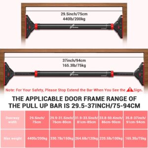 Pull Up Bar for Doorway: Sportneer Strength Training Pull-up Bars without Screw – Adjustable Width Locking Mechanism Chin Up Bar, Thickened Steel Max Limit 440 lbs Upper Body Fitness Pullup Bars for Home (Black-Red)
