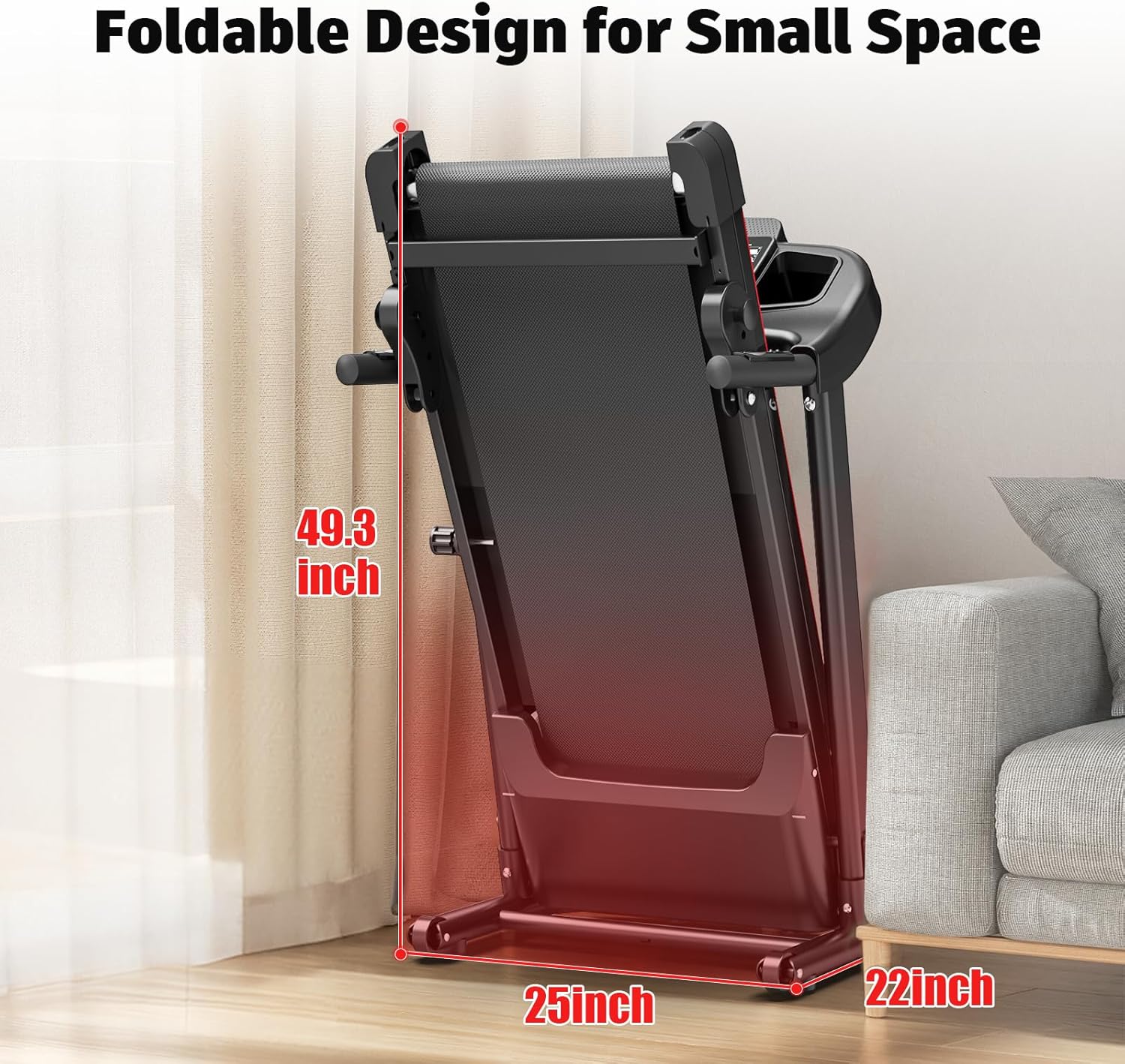 Foldable Treadmill 3.0 HP Quiet Brushless, 7.5 MPH, 300 LBS Capacity for Indoor Home Gym Use with Pulse Sensor LED Display Treadmill with Bluetooth Speaker - Image 2