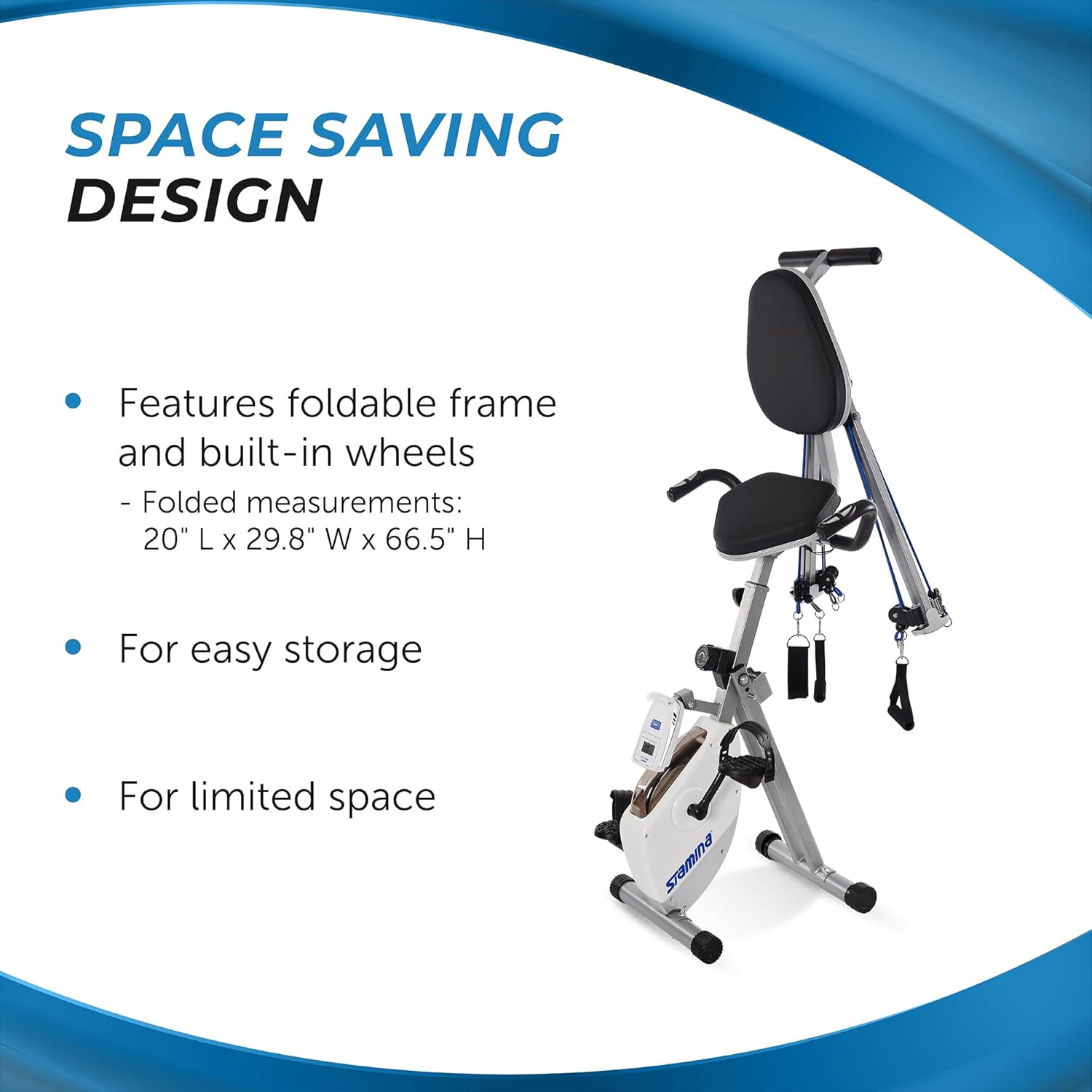 Stamina Foldable Exercise Bike and Strength System With Smart Workout App and 250 Pound Weight Capacity for Home Workout, Gray - Image 7