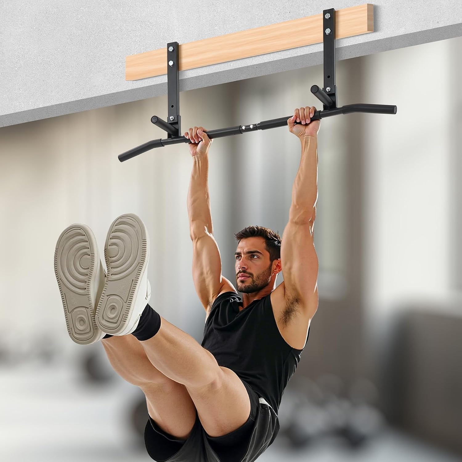 VEVOR Joist Mount Pull Up Bar, Ceiling Mounted Chin Up Bar for Home Gym, Multi-Grip Pull Ups, 42 in Width Multifunctional Training Station, Heavy Duty Steel Upper Body Workout Bars, 440 lbs Capacity - Image 8