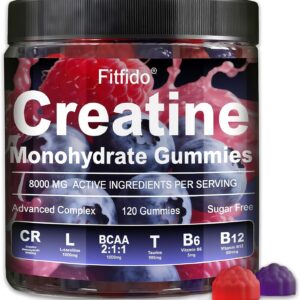 Creatine Monohydrate Gummies Complex 8000mg for Men and Women, Containing L-carnitine & Taurine, Build Muscle, Boost Energy, Faster Recovery, Pre-Workout Supplement, Raspberry & Blackberry, 120 Count
