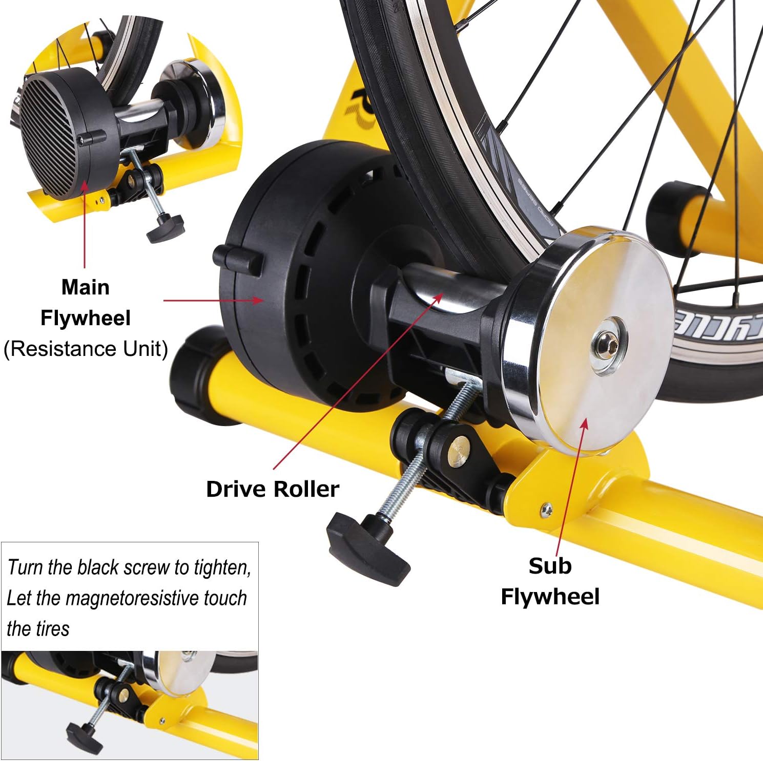 Bike Trainer, Magnetic Bicycle Stationary Stand for Indoor Exercise Riding, 26-29" & 700C Wheels, Quick Release Skewer & Front Wheel Riser Block Included - Image 3