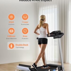 Folding Treadmill with Incline, 3.0 HP Quiet Treadmills for Home, 350 lbs Weight Capacity & 7.6 MPH, Incline Treadmill with Pulse Sensor and Bluetooth Speaker, Wide Belt, App, LED Display