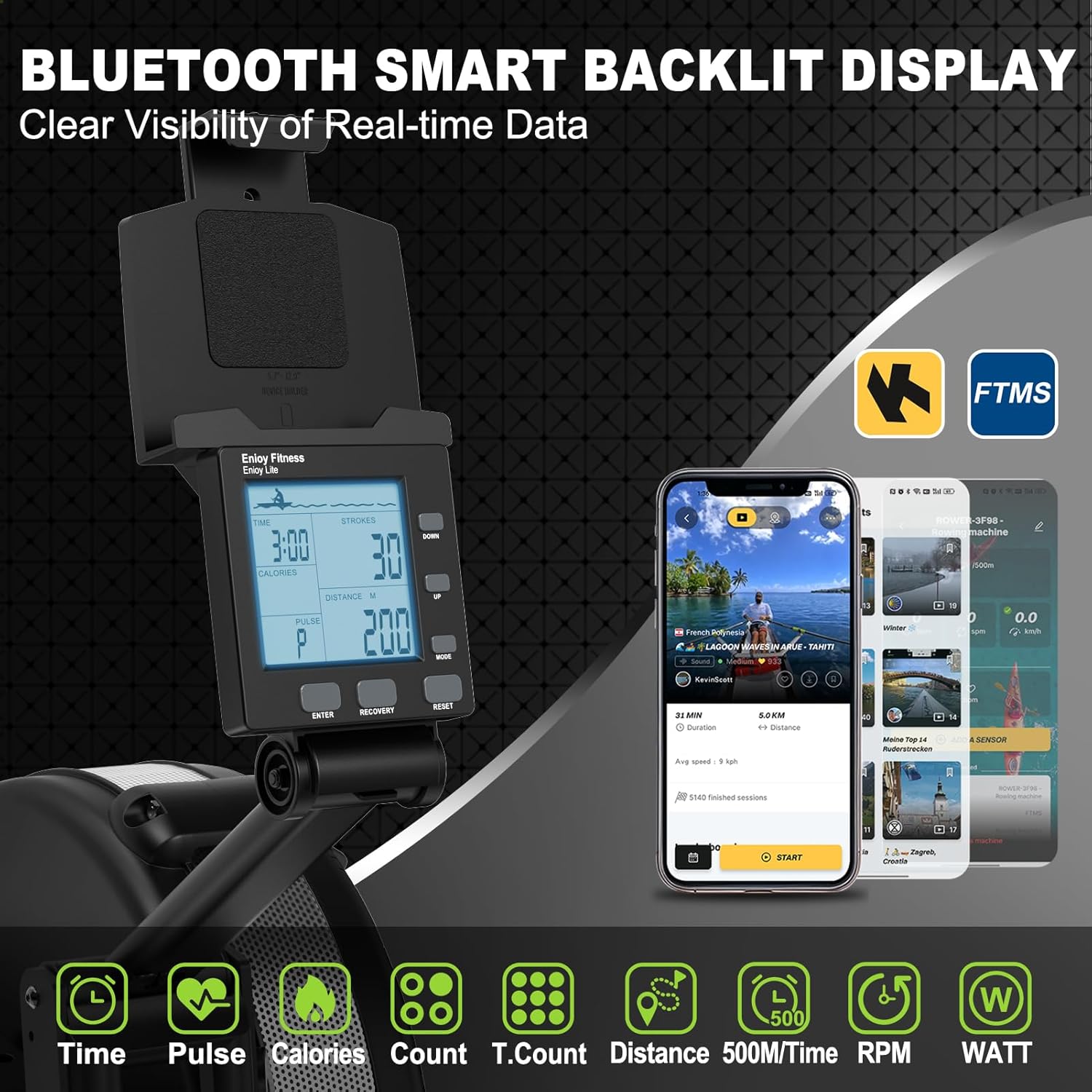 Rowing Machines for Home: 10 Level Air Resistance Professional Rowing Machine with Bluetooth Backlit Display, Tablet Holder, APP Compatible, Easy Storage - Image 4