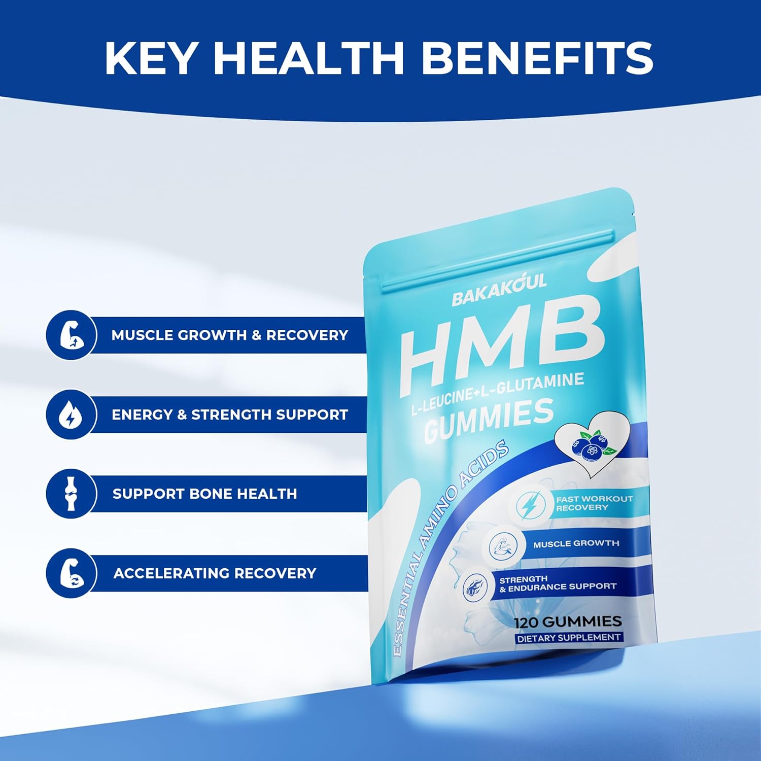HMB and L-Leucine Gummies, HMB and Leucine Supplement Supports Muscle Fast Workout Support, HMB and Leucine Amino Acid for Men & Women, Sugar Free, Non-GMO, 120 Counts - Image 3