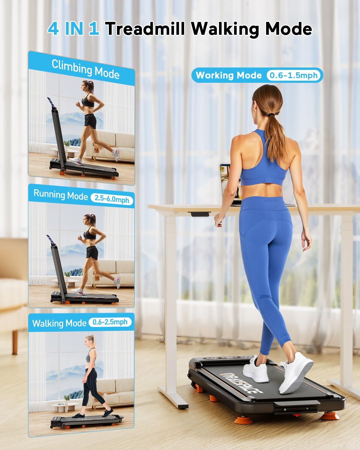 2025 Upgrade Walking Pad Treadmill with 8% Incline & Handle Bar, 3.5HP Foldable Treadmills for Home Small, 4 in 1 Portable Treadmills Walking Pad 350lb Capacity, Shock Absorption, Low Noise, Smart App - Image 6