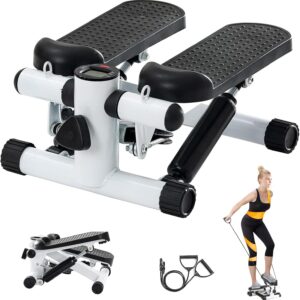 Steppers for Exercise at Home, Mini Stepper with Resistance Bands, 360LBS Capacity Portable Stair Stepper for Home, Hydraulic Fitness Stair Stepper with LCD Monitor