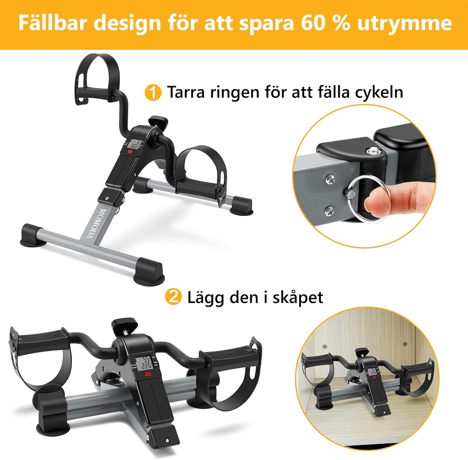 MOMODA Under Desk Pedal Exerciser Mini Bike for Leg/Arm - Foldable Peddler With LCD Display for Home/Office - Image 3