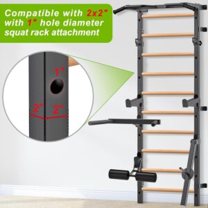 Kipika Gymnastic Stall Bar – 2″x2″ Swedish Ladder with 1″ Hole, Wall Mounted Pull-up Bar Ladder Suspension Trainer, Solid Wood Grips Gymnastics Training Bar for Home, Wall Gym, School