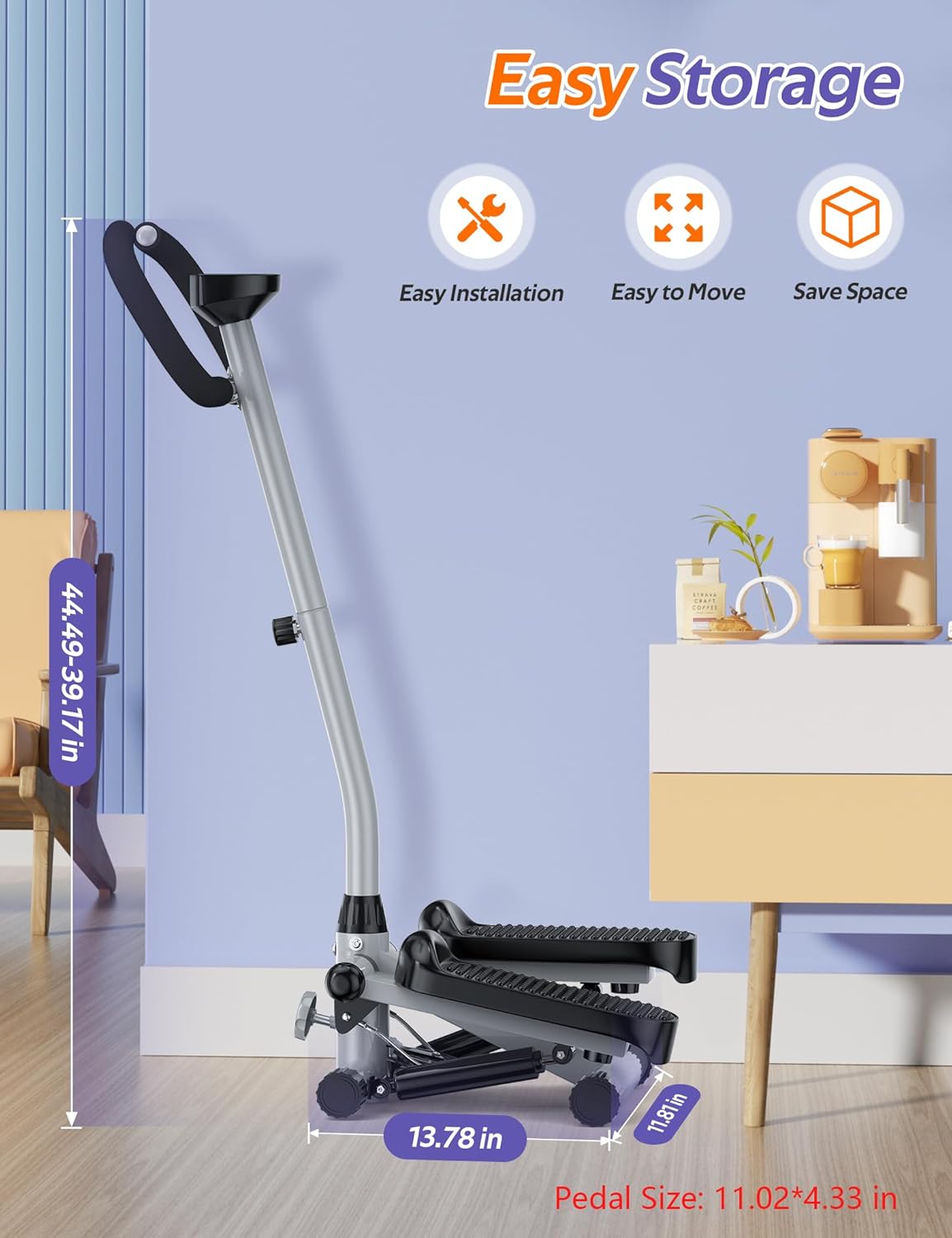 Amicus Mini Stepper with Handlebar for Exercise, Stair Stepper with Resistance Band, Hydraulic Fitness Stepper Machine for Home, 330lbs Weight Capacity - Image 7