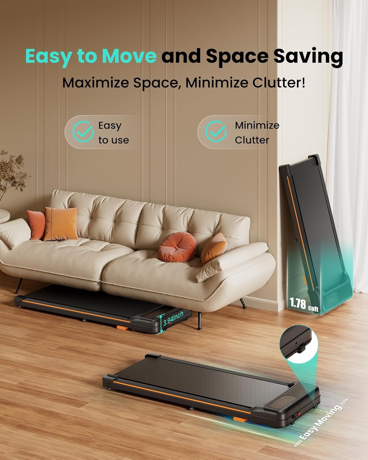 Walking Pad, Under Desk Treadmill with Incline for Home Office 2.5HP Portable Walking Treadmill with 265 Lbs Weight Capacity Walking Machine, Remote Control, LED Display - Image 7