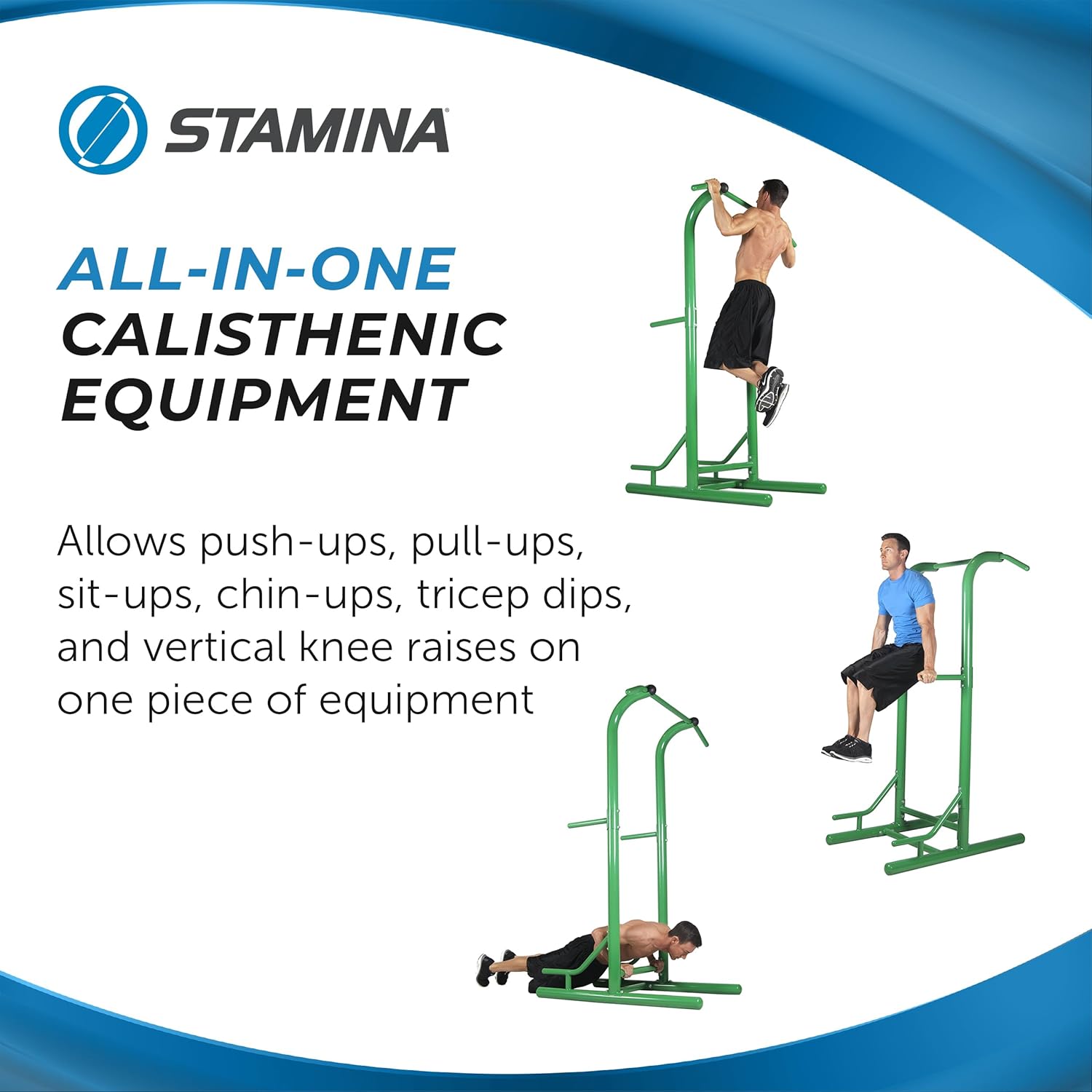 Stamina Pull Up Bar Tower & Dip Station, Free Standing Outdoor Home Gym Equipment, Green - Adjustable and Portable Workout Stand for Calisthenics Body Weight Training - Image 5
