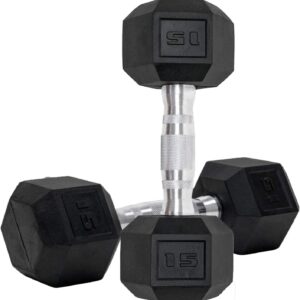 Dumbbells Set of 2 Hex Rubber Encased Dumbbells, Weights Dumbbells Set with Metal Handle for Exercise and Fitness (15 lb, Pair)