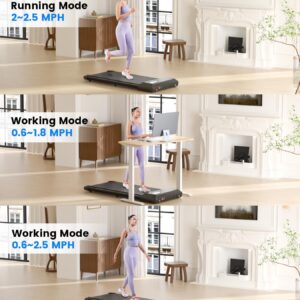 DeerRun Walking Pad 2 in 1 Under Desk Treadmill, 2.5HP Low Noise Walking Pad Running Jogging Machine with Remote Control for Home Office, Lightweight Portable Desk Treadmill Installation Free