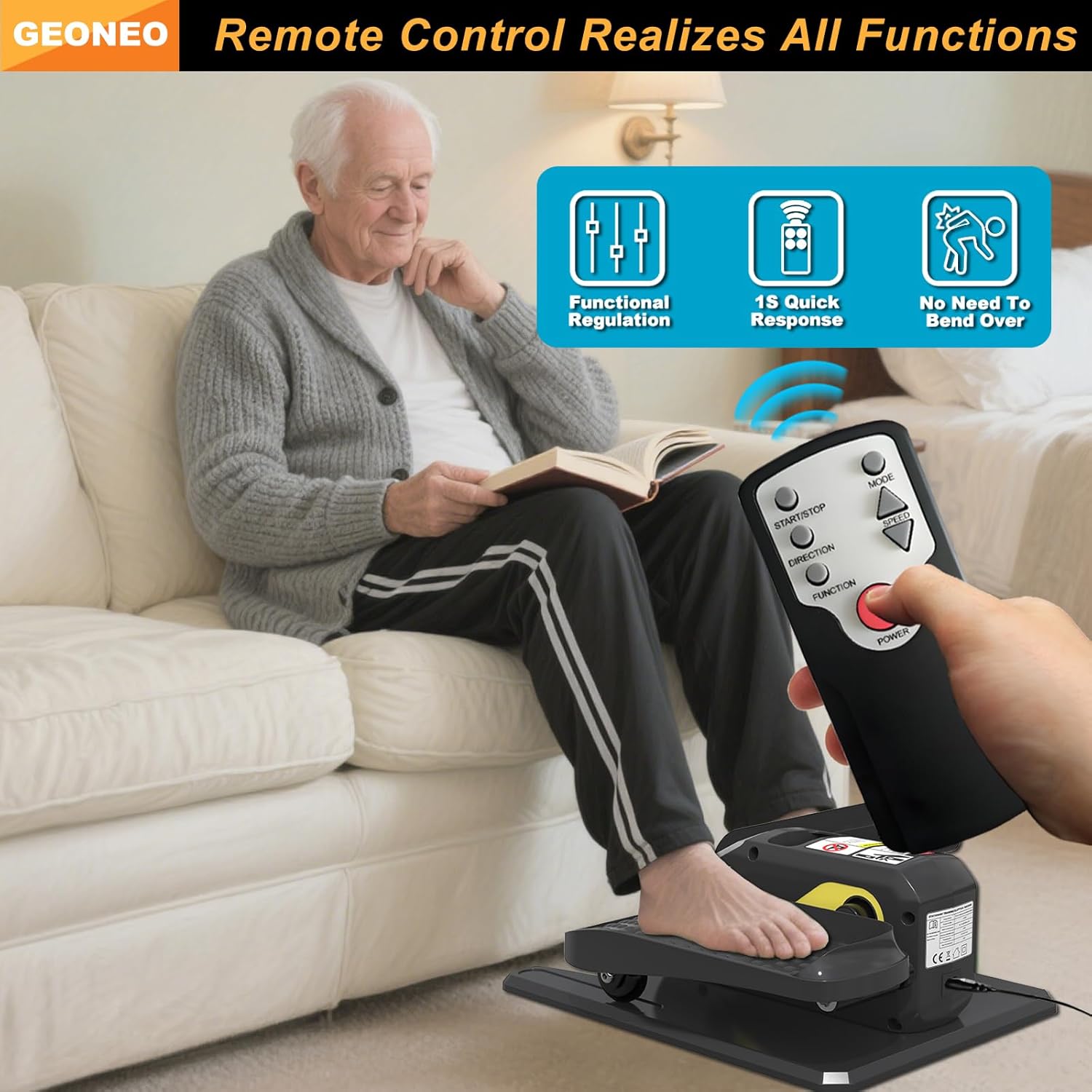 Under Desk Elliptical Machine, Electric Ellipse Leg Exerciser for Senior, Quiet and Compact Electric Seated Pedal Exerciser for Home with Display Monitor, Remote Control and 12 Adjustable Speeds - Image 5