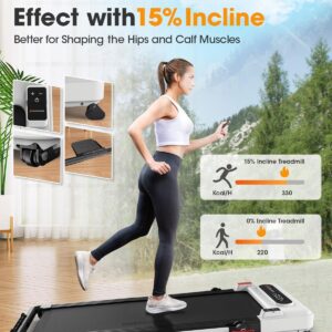 Walking Pad Treadmill with Handle Bar, 3.5HP Foldable Folding Treadmills with Incline, 3 in 1 Portable Under Desk Treadmills for Home Office Apartment with 330lbs, 17″ Running Pad