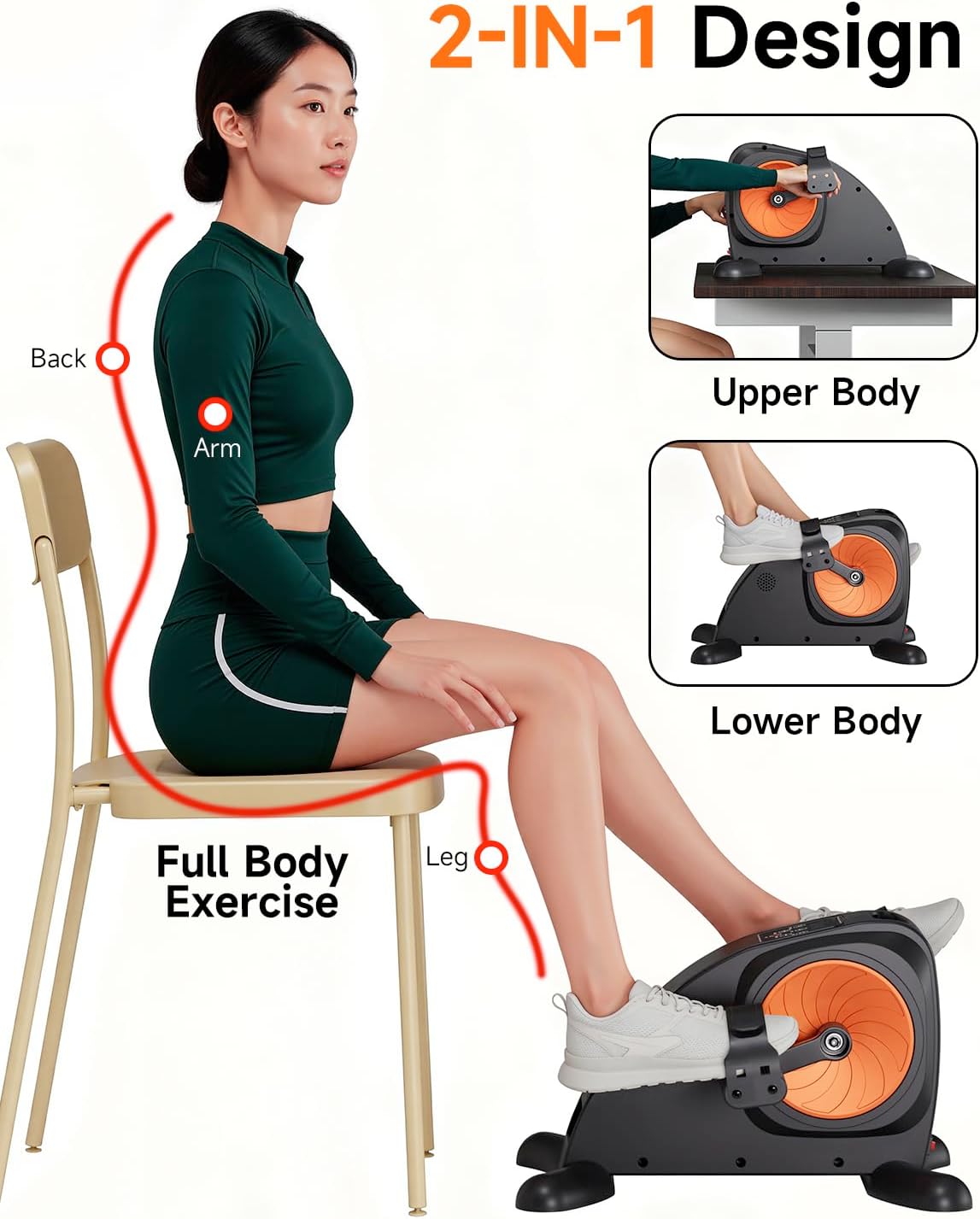 Mini Exercise Bike, Portable Under Desk Cycle Bike with 12 Adjustable Speeds for Arm/Leg Exercisers, Low-Impact Cardio Cycling Equipment, Remote Control & LCD Display Inner Thigh Exerciser - Image 3