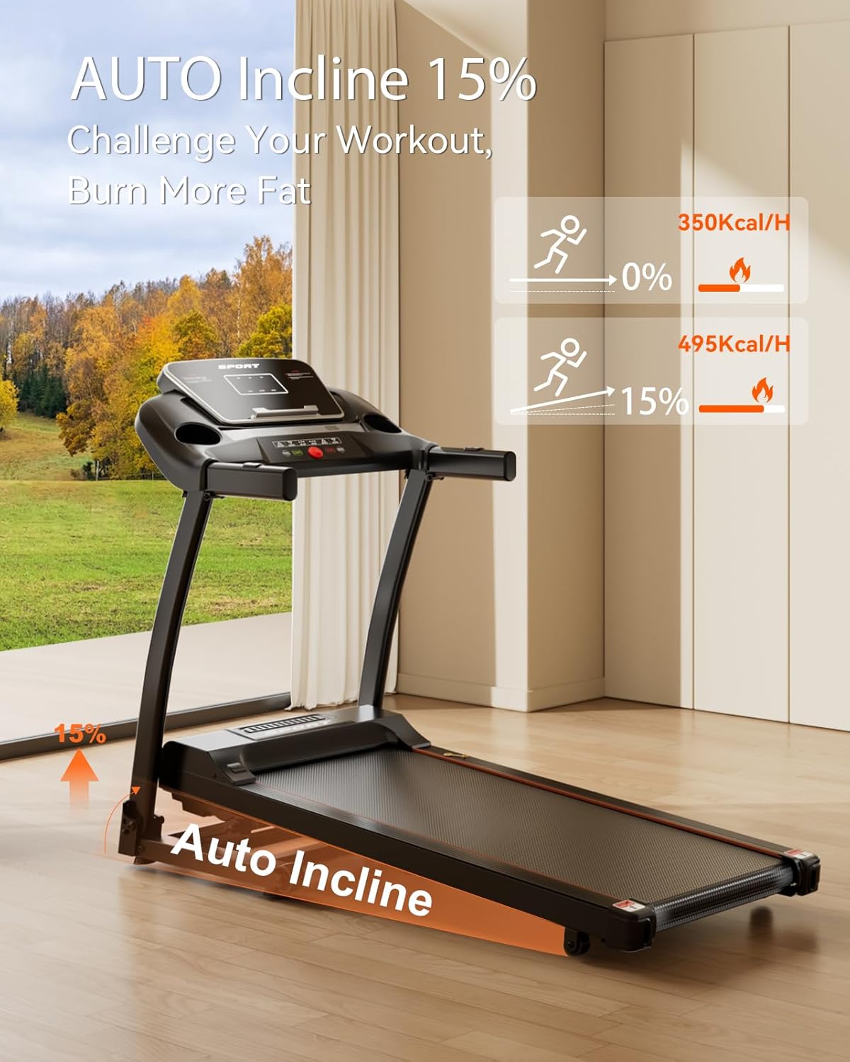 Treadmill for Home, 3.0HP Folding Treadmill with Incline, 300 lbs Capacity, Bluetooth & Heart Rate Sensor, Space-Saving Design - Image 2
