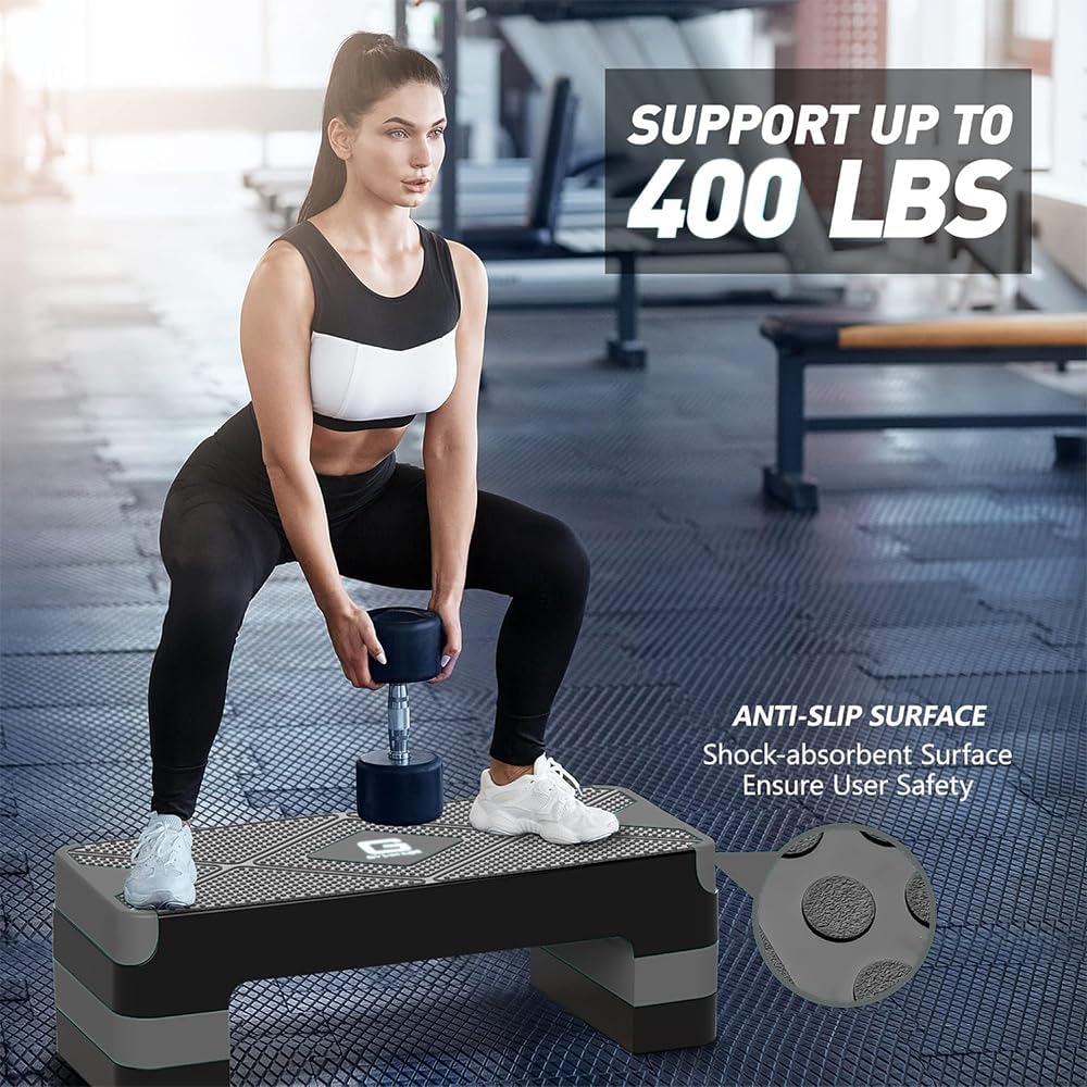 Aerobic Exercise Step, Adjustable Aerobic Stepper for Exercise, Workout Step Platform for Step Up, 26.5" Step Deck with 4” 6” 8” Adjustable Height Risers, Women Home Gym Cardio Fitness - Image 2