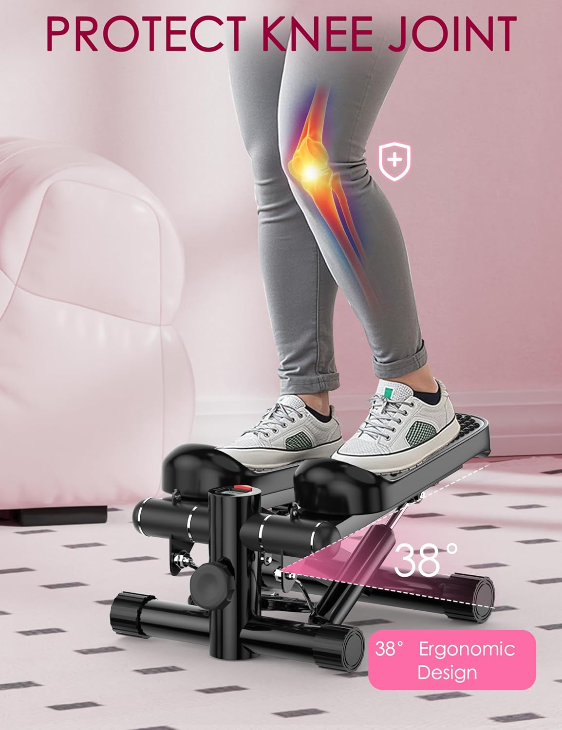 Steppers for Exercise at Home, KitGody Mini Stepper with Resistance Bands, Portable Stair Stepper for Home 330LBS Capacity, Adjustable Height Fitness Stepper Machine - Image 4