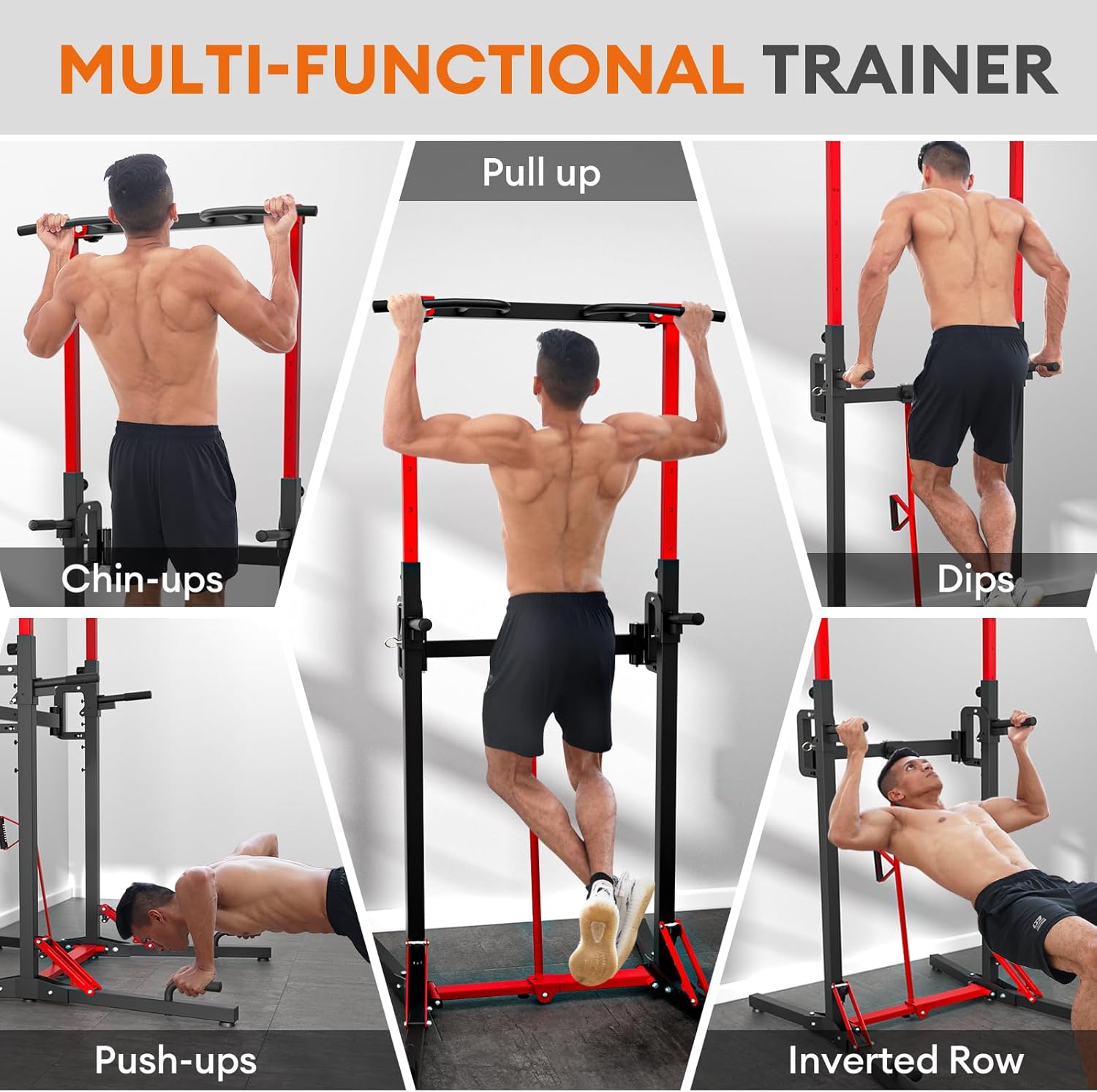 ONETWOFIT Foldable Power Tower Pull Up Bar Station, Multi-Function Adjustable Height Dip Station for Home Gym Workout, Strength Training Fitness Equipment, Pull Up Stand - Image 5