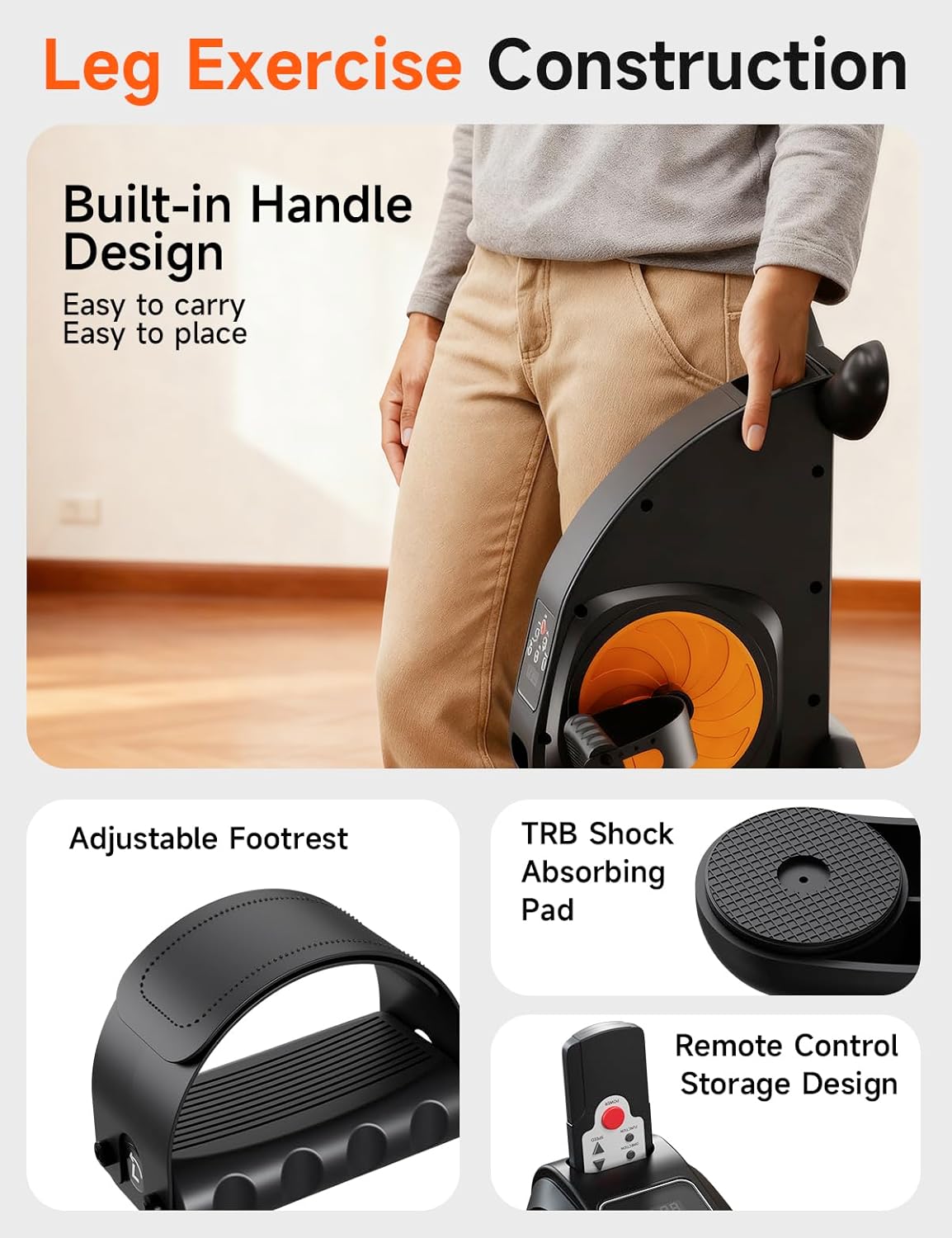 Mini Exercise Bike, Portable Under Desk Cycle Bike with 12 Adjustable Speeds for Arm/Leg Exercisers, Low-Impact Cardio Cycling Equipment, Remote Control & LCD Display Inner Thigh Exerciser - Image 7
