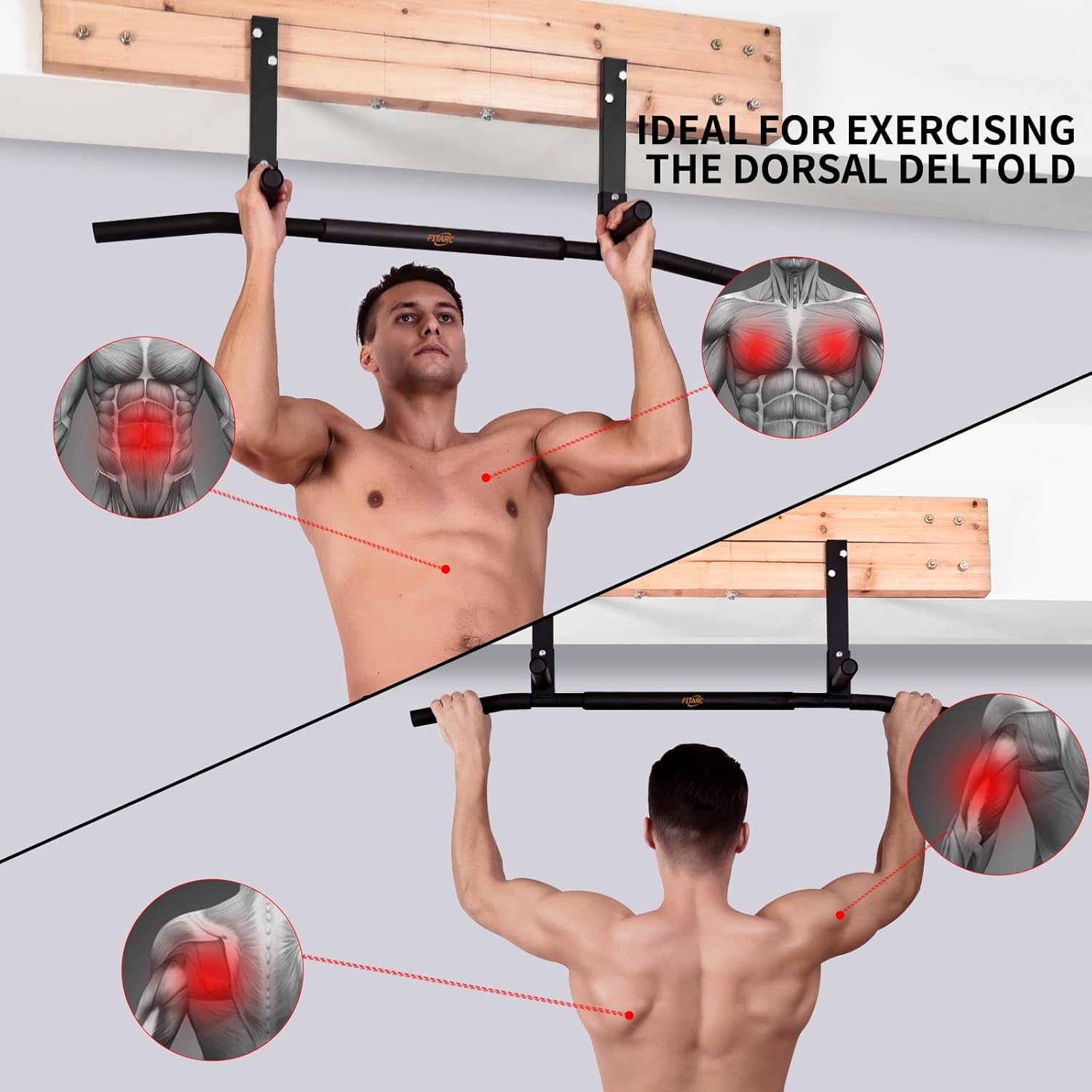 Fitarc Joist Mount Pull Up Bar, Chin Up Bar Ceiling Mount, Heavy Duty, Workout for Home Gym, 42 inch Wide -Patent Pending - Image 4