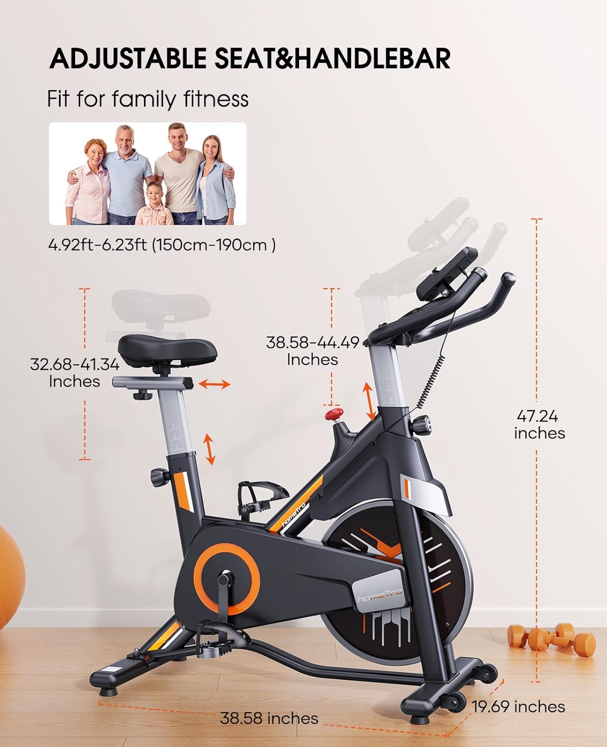 Stationary Exercise Bikes for Home, Magnetic Resistance,330 LBS Maximum Capacity, Quiet and Stable Indoor Cycle Bikes, Adjustable Digital Monitor & Phone Bracket & Comfortable Seat for Home - Image 6