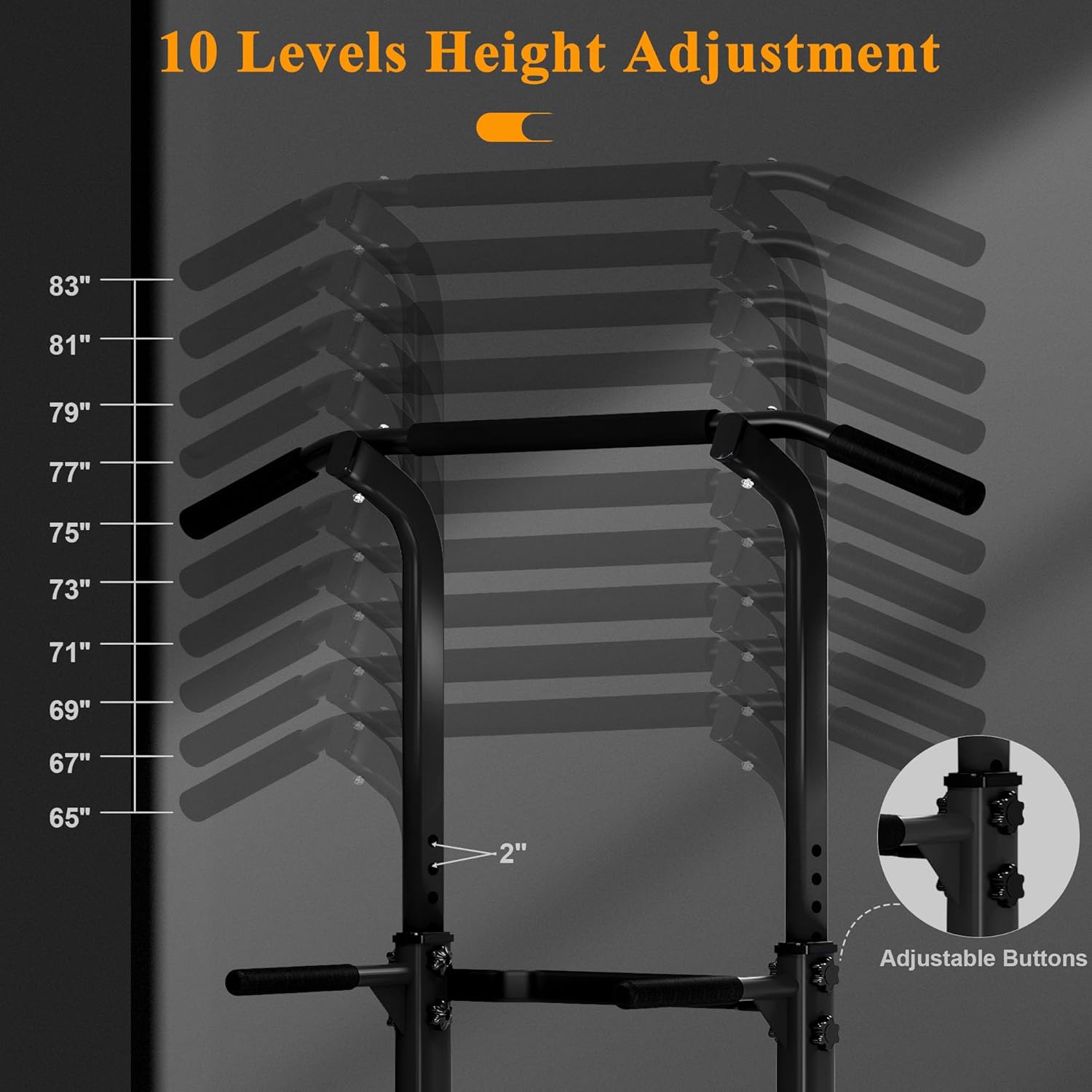 DlandHome Power Tower Pull Up Dip Station Multi-Function Fitness Equipment for Strength Training Adjustable Height Dip Stand for Home Gym - Image 2