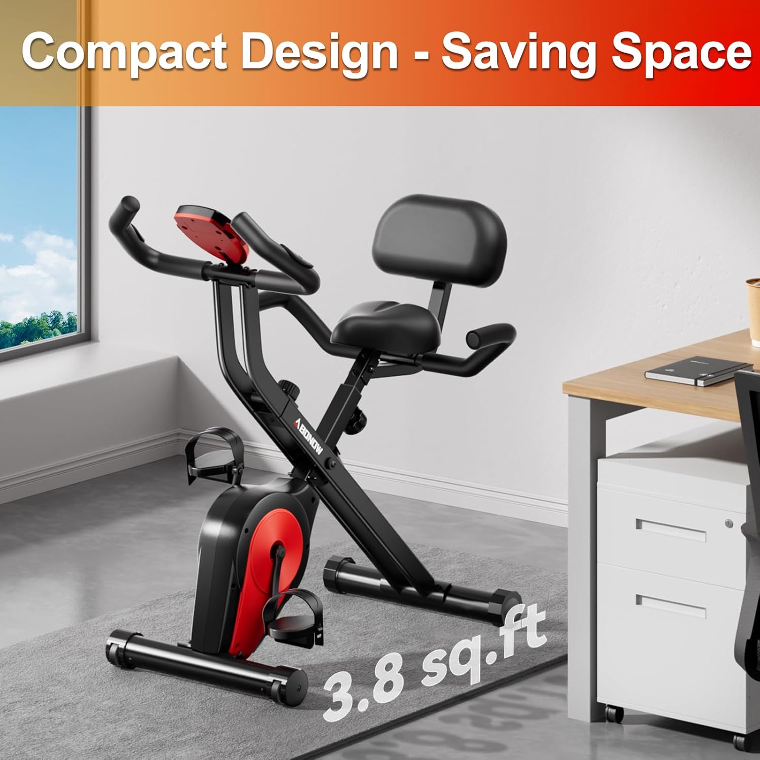 Foldable Exercise Bike, Low Noise Stationary Bikes for Home, Compact Indoor Cycling Bike with Adjustable Magnetic Resistance, 300lbs Capacity 6.6lbs Flywheel Workout Bike - Image 4
