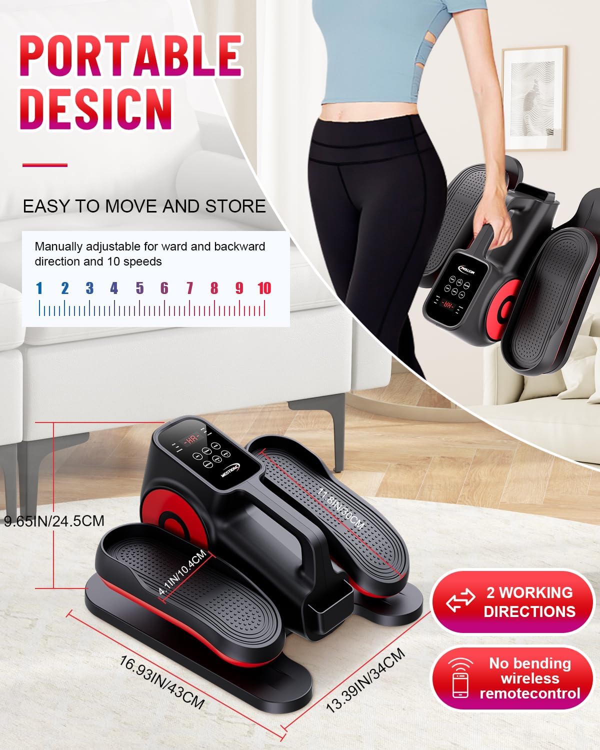 Under Desk Elliptical Machine, Ellipse Leg Exerciser Electric as Seen on TV for Seniors with Remote Control & 10 Adjustable Speeds,Quiet & Portable Mini Seated Pedal Exerciser - Image 7