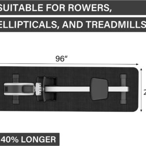Rowing Machine Mat 96″ x 28″ With Sports Towel and Strap,Treadmill Mat Compatible with Peloton Bike, Row & Concept 2 Rowing Machine,Exercise Bike,Gym Exercise Fitness Equipment