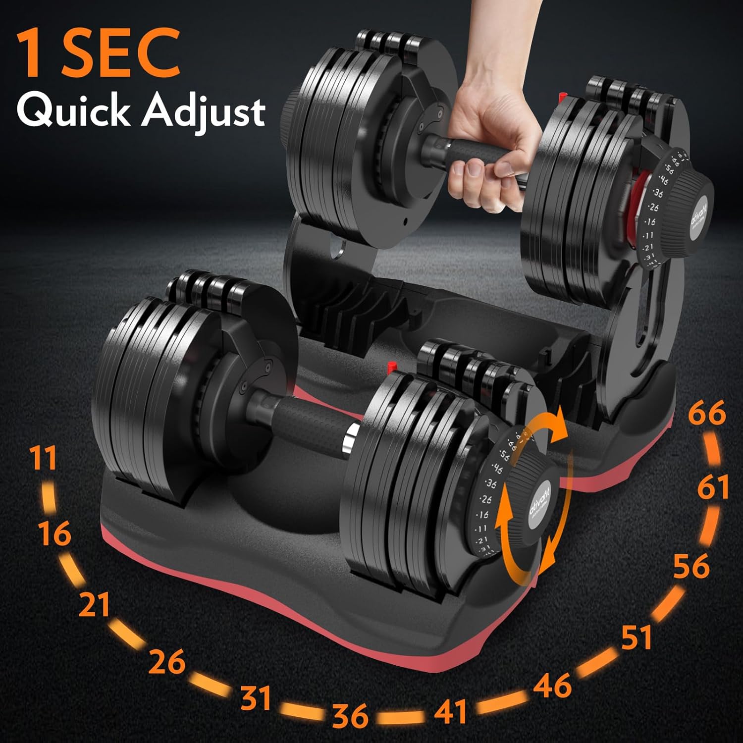 Ativafit 27.5/66/88LBS Pair Adjustable Dumbbell Set with Anti-slip Handle 12 In 1 Quick Dial Adjustment Weights With Safety Locking Button Space Saving Strength Training for Full Body Home Gym Workout - Image 2
