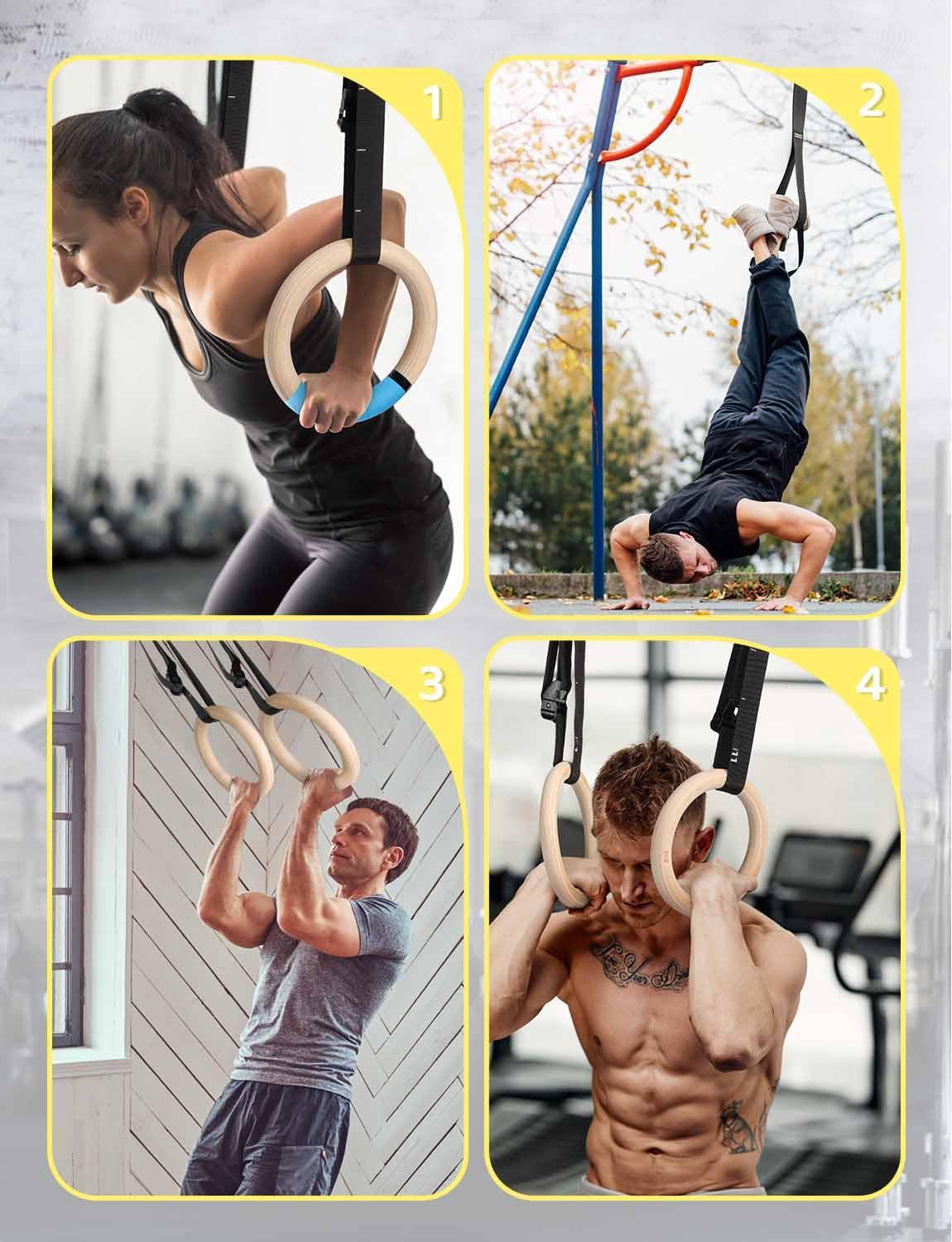 GHB Gymnastic Rings Wooden Gym Rings 1.25" Olympic Rings Adjustable Straps Pull Up Rings Sets for Workout Bodyweight Fitness Training - Image 8