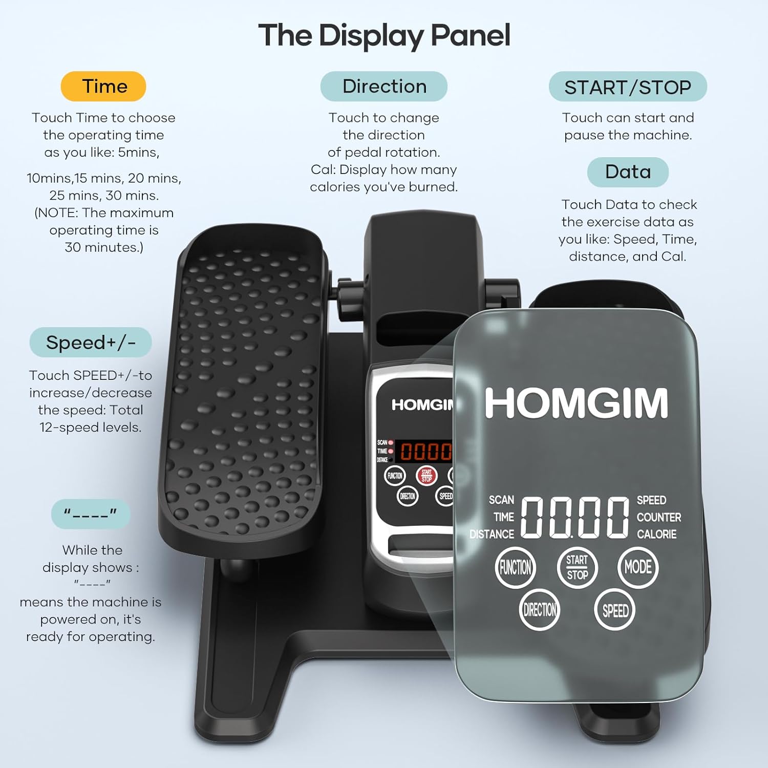 HOMGIM Under Desk Elliptical Machine - Quiet Motorized Leg Exerciser with Smart Remote, 12-Speed Manual Programs Auto/3 Auto Programs LCD Display & Bidirectional Motion for Home/Office - Image 4