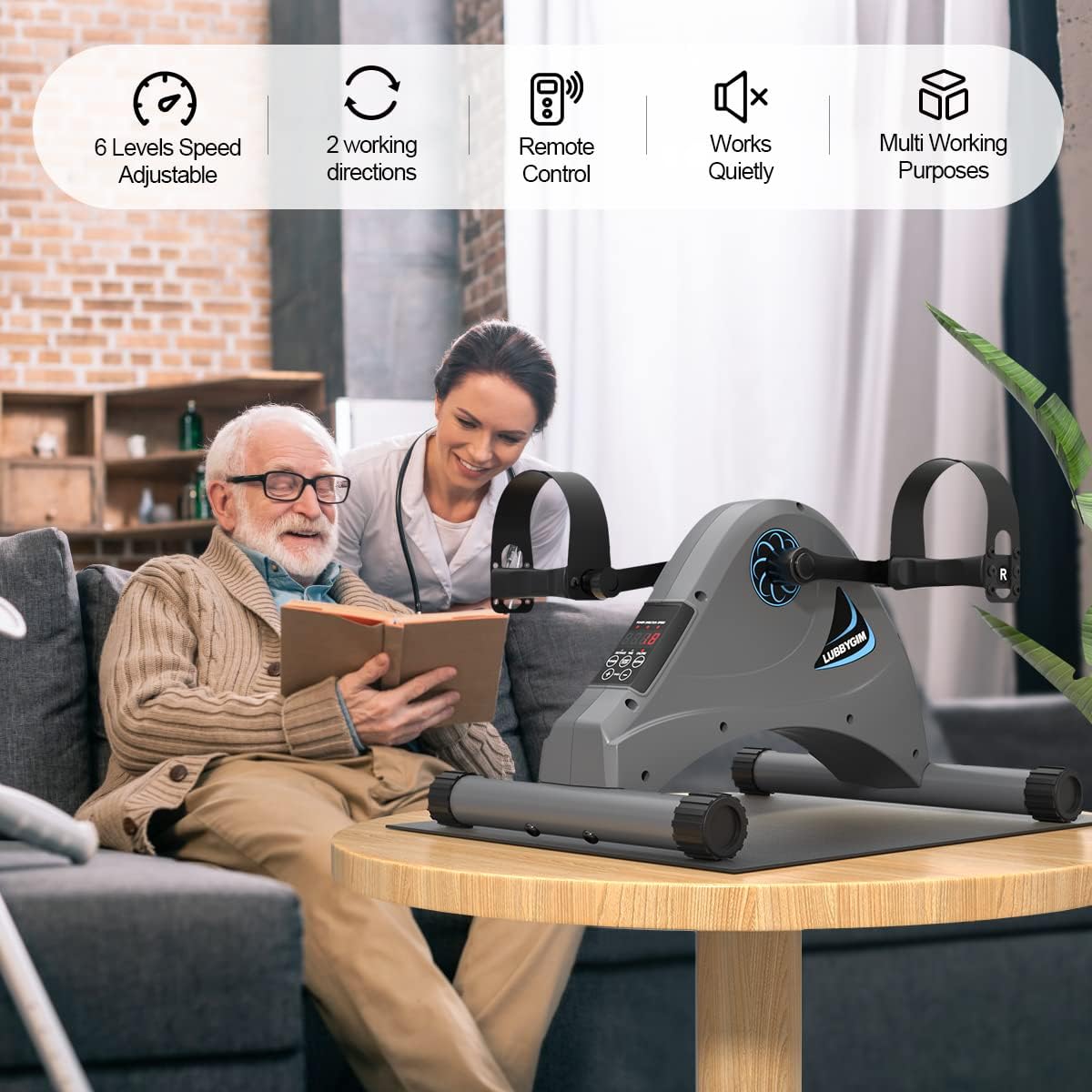 Motorized Mini Exercise Bike Pedal Exerciser for Seniors Rehab Training, LUBBYGIM Electric Under Desk Bike Pedal Exerciser for Arm/Leg Fitness & Physical Therapy, 6 Levels Speed Adjustment - Image 2