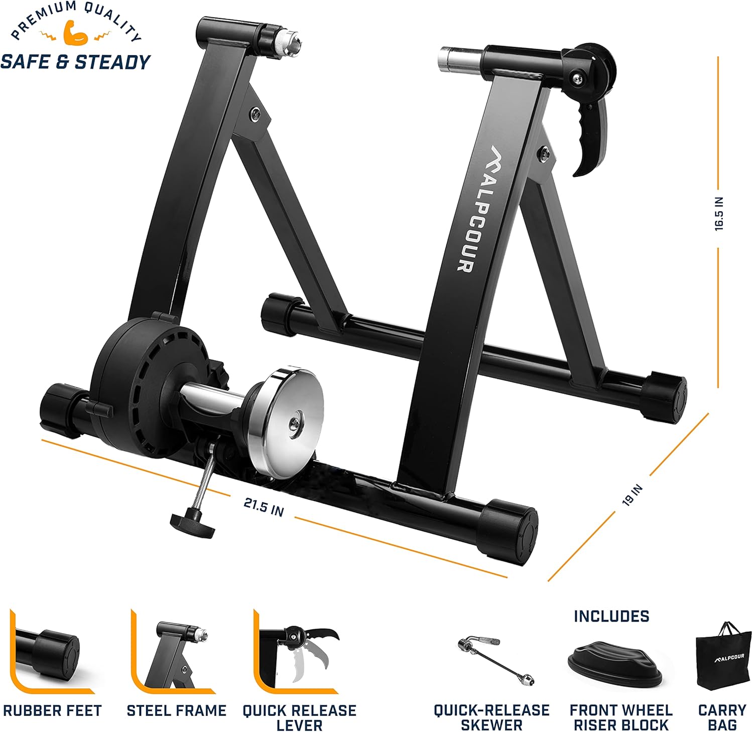 Alpcour Bike Trainer Stand for Indoor Riding – Portable Foldable Magnetic Stainless Steel Indoor Trainer, Noise Reduction, 6 Resistance Settings & Bag – Stationary Exercise for Road & Mountain Bikes - Image 4