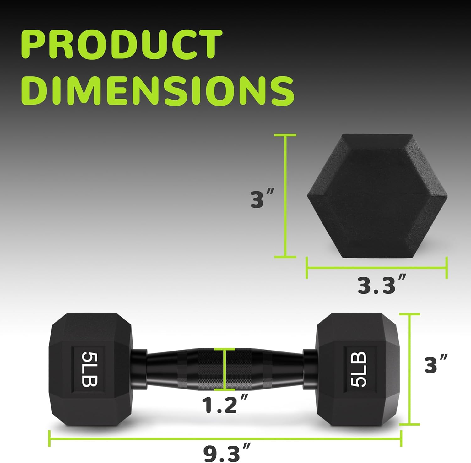Rubber Encased Exercise & Fitness Hex Dumbbell, Hand Weights with Anti-Slip Metal Handle for Home Gym, Multiple Sizes - Image 2