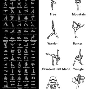 Instructional Travel Yoga Mat with 75 Poses & Exercises – Non-slip Exercise Mat for Home Workout, Includes Carrying Bag – Perfect for Beginners, 68″x24″x0.25″