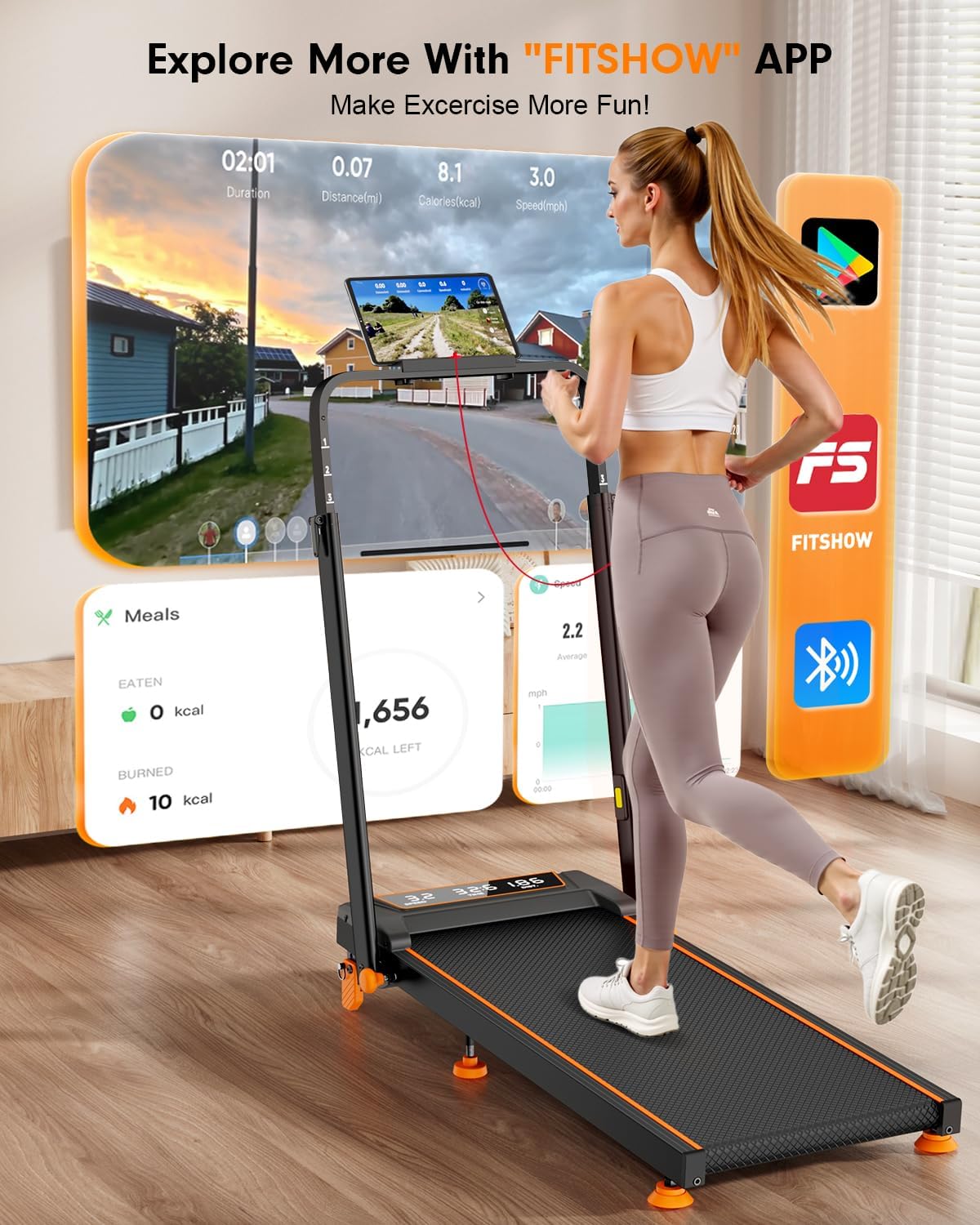 Walking Pad Treadmill with Incline & Adjustable Height, 4 in 1 Folding Under Desk Treadmill, 2025 Upgraded 3.5HP Walking Pad with Handle Bar, Electric Portable Treadmills for Home 350LBS, LED Display - Image 9