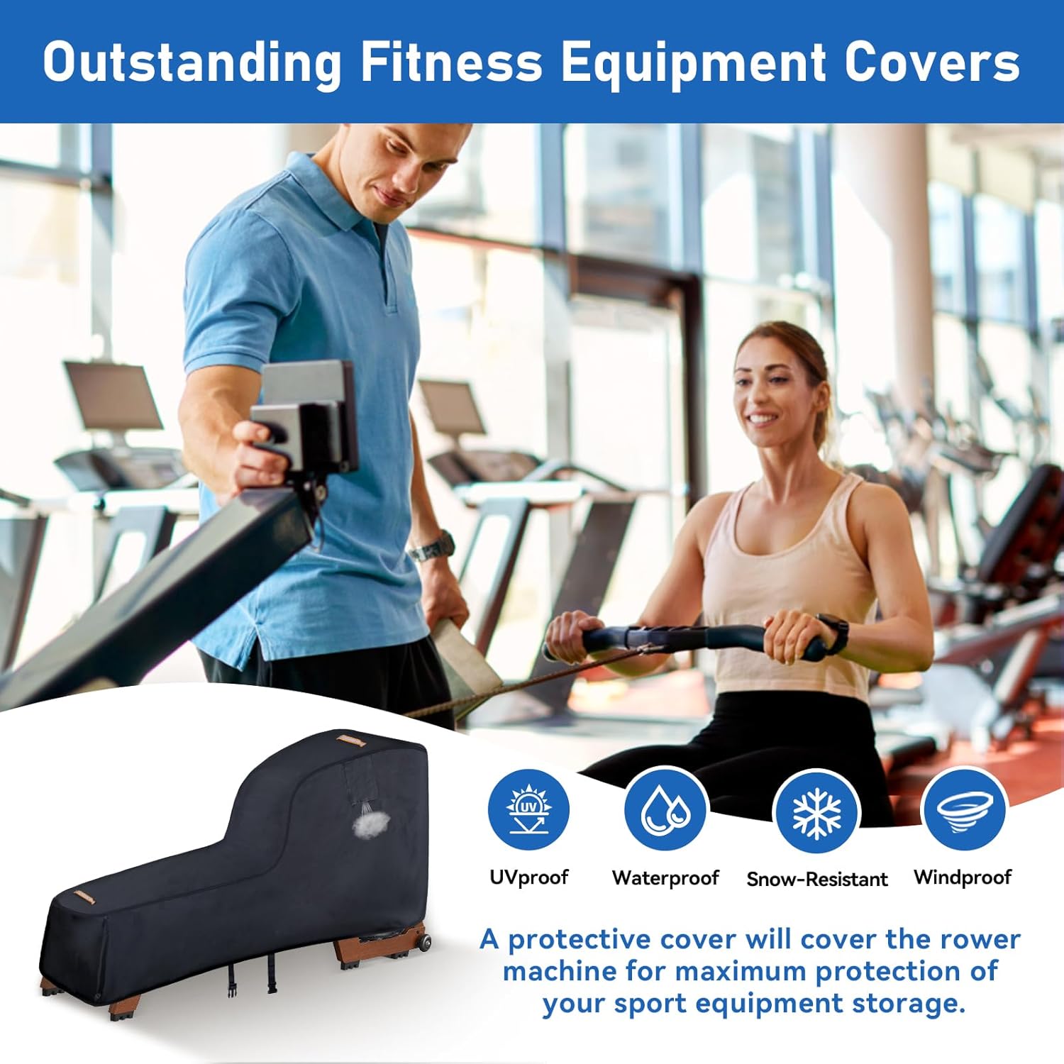 Rowing Machine Cover,420D Heavy Duty Rower Outdoor Covers,Outdoor Protective Cover for Concept 2 Fitness Equipment,with Waterproof Strip,Windproof Buckle,2 Handles,Accessories Fit for Concept 2 Rower - Image 7