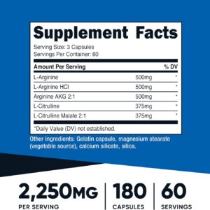 Nutricost Nitric Oxide Booster 2250mg, 180 Capsules – 750mg Per Casule, 60 Servings – Gluten Free and Non-GMO