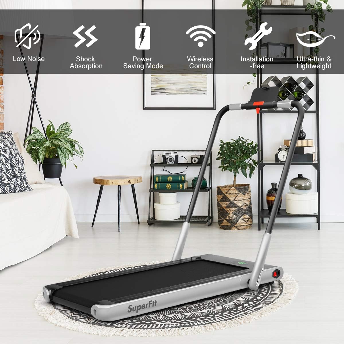 GYMAX Walking Pad, 2 in 1 Free Installation Under Desk Treadmill with Smart App, Remote Control & LED Display, 2.25HP Foldable Portable Compact Running Machine for Small Spaces Home Office - Image 6