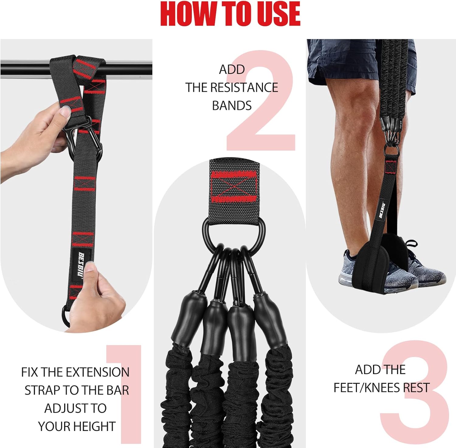 Pull Up Assistance Bands 260lbs, Heavy Pull Up Bands Resistance Bands for Pull Ups Working Out with Feet Rest, Pull Up Bar Bands Assistance Bands Strength Training Workout Equipment, Height Adjustable - Image 3