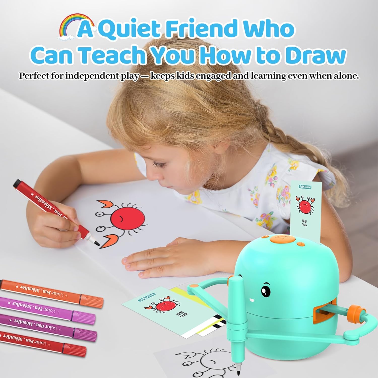 Drawing Robot for Kids with 150 Learning Cards and 17 Colorful Pens, Voice Interactive Educational Smart Art Painting Machine, Step-by-Step Drawing Guidance for Boys Girls Early Learning & STEM Toys - Image 6