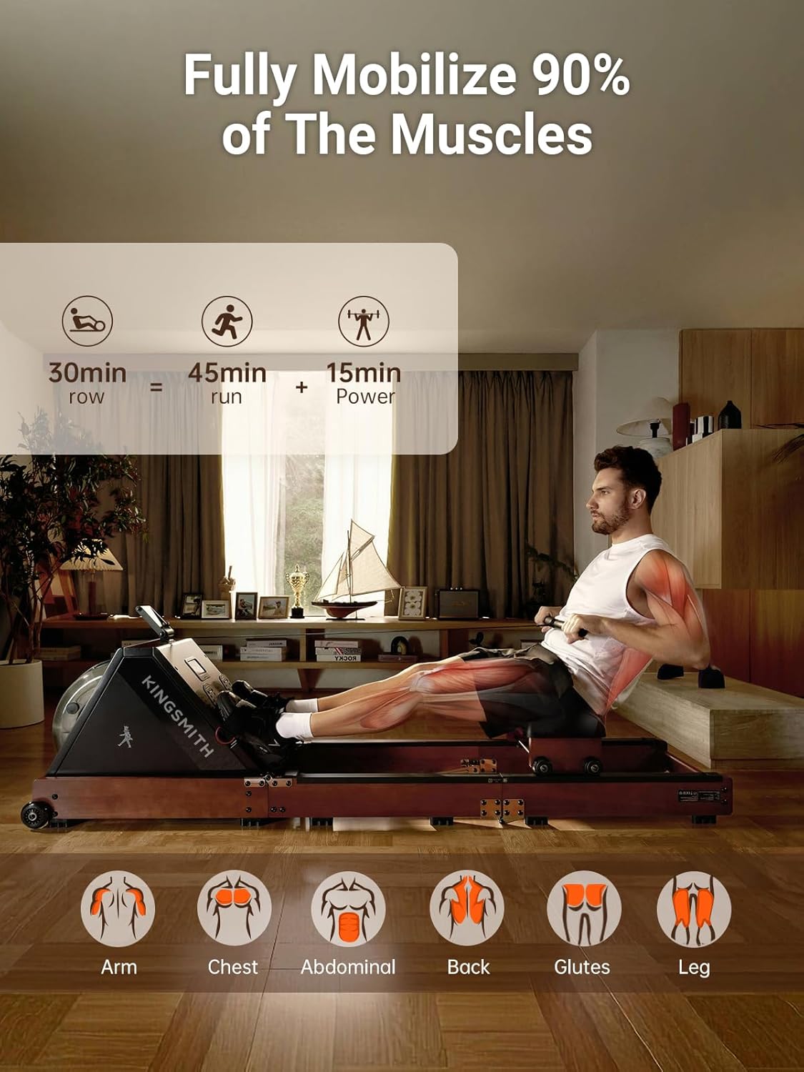 Water Rowing Machines for Home, WR20 Foldable Row Machine, 331LB Weight Capacity, Water Rower Machine with LCD Monitor, App Supported and Comfortable Seat for Folding Water Rowers - Image 2